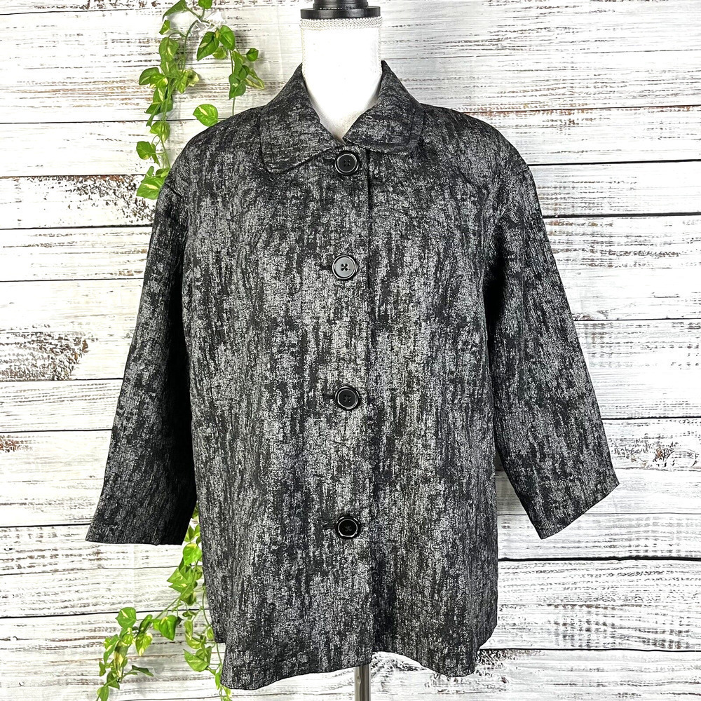 Linea by Louis Dell'Olio Blazer Jacket Medium Black Silver Shimmery Wedding Suit